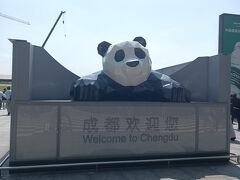 到着すると早速パンダがお出迎えしてくれる。上海と同じくらい暑い!