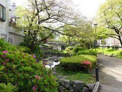 東京都現代美術館から３分ほどで北側の入り口に着きます。緑豊かな親水公園で、南へ歩いていくと旧吉岡水門があります。