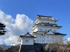 小田原城です。よく見ると中に入る人の列が見えます。