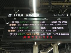 大宮駅8時21分スタートで、はやぶさで一ノ関まで新幹線で行きます。
朝は仙台までは約10分に1本あり多くの人が利用してますね！