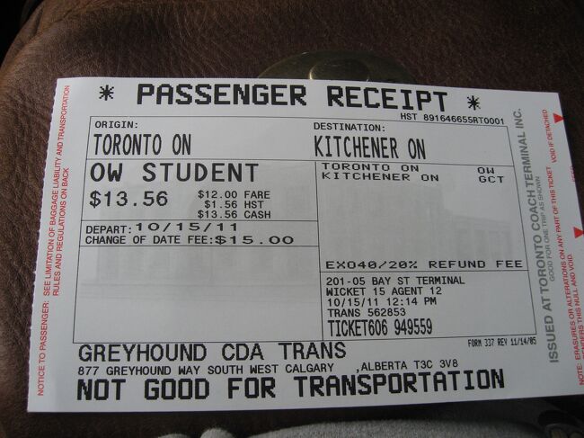 バスでキッチナーへ。ネットで調べてみたら、トロントからバスで1時間だったよう。