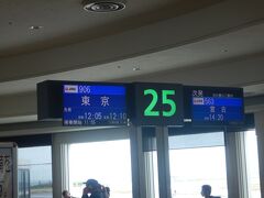 25番搭乗口。

飛行機は２５分程度の遅れ、１２時３０分ごろ離陸した。				