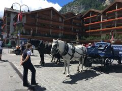 ツェルマット駅前で客待ちしている馬車。訪問前はもっと馬車がいるイメージでしたが、出合ったのはこの時くらいだったかなあ。街中はＥＶばっかりでしたから