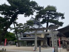 龍城神社の鳥居の前まで引いてきて天守閣を見ても木が邪魔で見づらいです。ちょっと神秘的にも見えますが