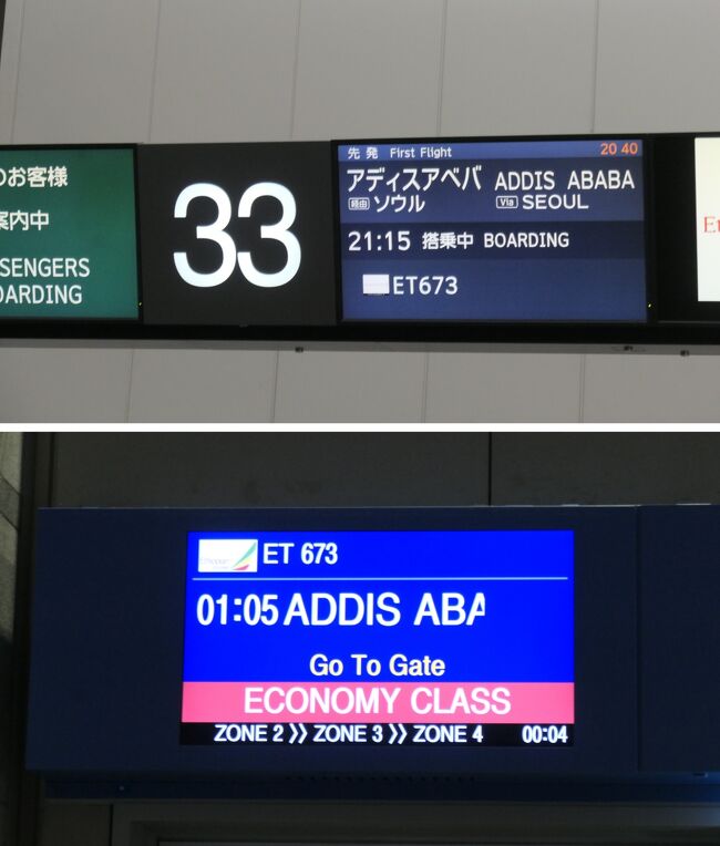 =======================<br />10/6 ET673:  NRT  21:15 -> (ICN 経由) -> ADD 6:35(+1日) <br />10/7 ET853: ADD 8:50 -> TNR 13:40<br />・<br /> 首都アンタナナリボをちょこっと観光<br />・<br />10/8 ET852: TNR 14:50 -> ADD 19:30 <br />10/8 ET672:  ADD  22:35 -> (ICN 経由) -> NRT 20:05(+1日) <br />(ANAの特典航空券: 7万マイル+22,380円(税))<br />=======================<br /><br />てな感じで、ICN経由でADDにまずは出発です.  