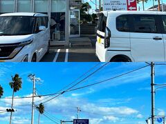 空港から、お店の車でスカイレンタカーさんの営業所へ。
空港から、2キロ程、すぐ近くですね。
右の方に見えてる車が我が家の車でした。

いいお天気～、思ったより暑くないかな、北海道も日中はこんなもんかな。