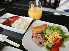 この後、機内食もあるので、食事はほどほどに。と思ったけど、
カレーなどついつい欲張って取ってしまった。
JALラウンジのビーフカレーは食べたことないけど、ANAのチキンカレーも美味でした。