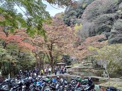 高千穂峡入り口。紅葉も始まっており、バイクがたくさん。ちなみにこの日は日曜で、駐車場はどこも満車のようだった。