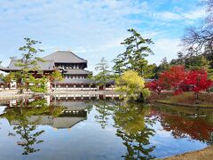 大仏殿が鏡池に映って美しい。売店の人に聞くと今年は紅葉の彩りが今一歩とのこと。