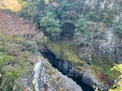 高千穂神社からつづら折りの車道を下ると、
高千穂峡っぽい渓谷美が現れました。
この下り道、帰路は心臓やぶりの上りが延々と続く？
相棒は心臓が悪いのでホントに心臓やぶれたら大変。
帰りはタクシーやな。