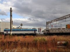 鹿児島駅には銀釜様が居るはずと貨物駅側を注視すると居ました～
これでガセ情報だったら特急券代が無駄になったところでしたが、これで安心です。

まだ銀釜様が発車するまで時間があるのでそのまま鹿児島中央駅まで乗車します。