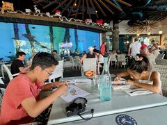 水族館併設のレストランでランチ。

大きな水槽が目立ちます

