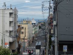 どうしてもこの景色が見たくて小走りで行ってきました。
客船にっぽん丸と新日本海フェリー、RORO船のコラボが見えてまさに「船見坂」。