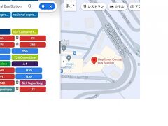 ここにある、１０５番や１１１番、２８５番に乗れば、3つ目のバス停のはず。
画像出展：Google　Map