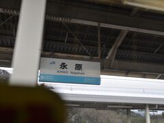 　永原駅停車です。
　座ったまま駅名標撮っています。