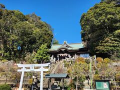 白く映える鳥居は大仁神社

右の掲示板横が大仁梅林らしい。
時期的に枯れた木々のみ。