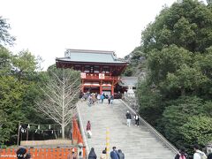 鎌倉　鶴岡八幡宮　大石段

初詣もひと段落したようで、大石段を上る人も疎らです。
お正月3ヶ日の人出はどうだったのでしょうか？
以前は、混雑すると、この大石段でロープ規制があったのですが。