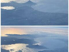 福岡を離陸すると桜島・開聞岳が美しい姿を見せています。