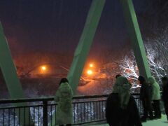 ツアー５か所目、白ひげの滝を見学です。
冬でも凍らない滝ということです。写真の橋の上から見ることができます。