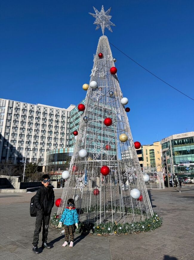 駅前のツリー<br /><br />滑らないように街歩きに行きます。<br />しかし、手や耳が痛い…