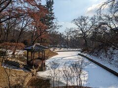 雪で埋まった池もきれいです