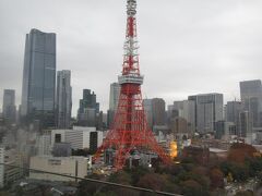 さて、外の景色は？　これを見たくてこのホテルに宿泊している。
東京タワーがすぐ近くに見える。展望台よりは低い位置に部屋がある。
早く暗くなれ！
暗くなるのが待ち遠しい！