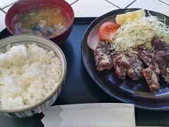 朝ごはんということでフェリー乗り場内のコーラルで。
三浦のマグロ丼にするかで迷いましたが、「くじらの竜田揚げ定食」850円に惹かれて食券を購入。

揚げたてなので美味しかったです。