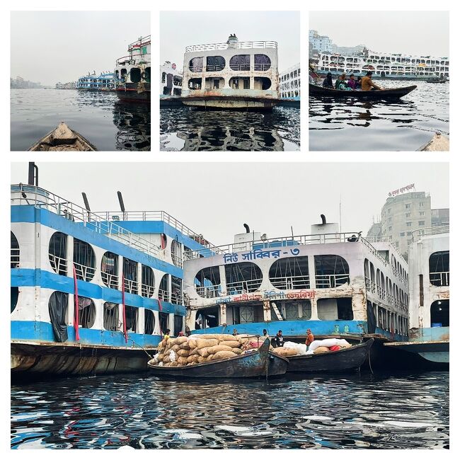 道路があまり整備されていないバングラでは<br />船が物流を担っているそうです。<br />大型船はかなり年季が入ってます。