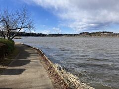 千波湖にも寄ってみた。天気は良いけど風が強かった。