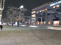 富山駅前
　雪が積もっていました。
　銀世界です。
