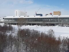 橋の上からの旭川駅。

駅前が自然の広場で、川に面しているのが好きです。