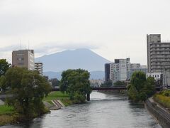 宿泊した「アートホテル盛岡」で荷物をピックアップして、盛岡駅に向かう途中、開運橋から北上川越しに岩手山の雄姿を目にすることが出来ました。次回は是非、冠雪した岩手山や、北上川沿いの歩道の花が咲き誇る姿なども見てみたいと思いました。