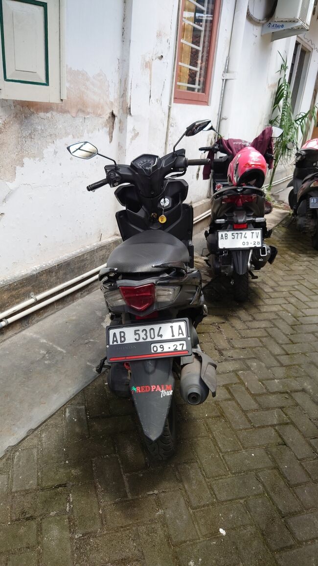 バックミラーが壊れたバイクでしたが１日80万ルピアでレンタル。<br />前金で3日分支払う。パスポートを預けるとの事でしたが、ホテルのチェックインで使用すると言ったら、idカードでも良いと言われ日本の運転免許所を預けた。