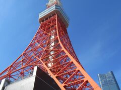 東京タワーの下に到着。青空で映えてますね