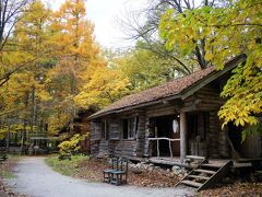 「五郎の石の家」から約10分で麓郷の森に到着。2番目の家となった丸太小屋。