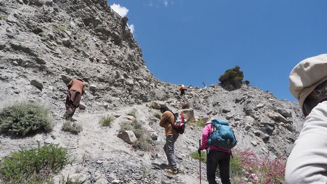 パスー氷河の横断には2時間半くらい掛かった。<br /><br />横断後は氷河のモレーンを登らなければならない。