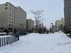 テレビ塔から、雪に埋まった創成川公園を通り、