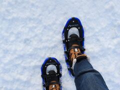 雪上車から戻ってきて珈琲でも飲むか、と思っていたら、
「まだバスの出発まで時間があるので、歩くスキーはいかがです？」と言われ、
「散歩程度でノンビリしてます。」と答えたら、
「じゃぁスノーシューにしましょう」と断り切れない雰囲気に。
まぁ、せっかくなので散歩がてらにと歩き出しましたが...

ちなみに、スノーシューもブーツもタダで貸してくれました。