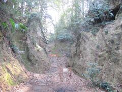 岩室観音堂の後ろに松山城跡の搦手口が見えました。ここから行くのは危ないので、吉見百穴の南側の道路を上がっていきました。