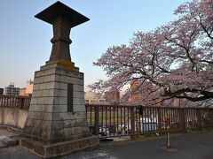 ●足羽川桜並木（九十九橋）

そして、明治時代以前、橋の南側が石橋、北側がを木橋だったという奇橋「九十九橋」のたもとへ。
ここでいったん桜並木から離れ、さらに福井市街の南側へと足を延ばしていきます。