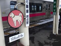 40分ほどで大館駅到着。記念すべき47都道府県目上陸！

柴犬ぽい秋田犬がお出迎え。