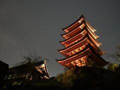 ガイドツアーは終了。
私はライトアップされた風景をもう少し楽しもうと、五重塔へ。
左側にあるのが豊国神社です。