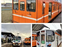 川跡駅に着いて、お隣のホームで大社線へ乗り換えます！！
また違う車両が停まっていて・・
この1002系車両は元々どこで運行されていたのかしら？？

そうそう運転席の方には車みたいにサイドミラーが付いているの・・
ワンマンだから運転士さんが、ドアを閉める時に後方確認する為なのです(^0^)b