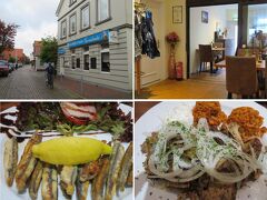 明日のヘルゴラント島への船が出る岸壁あたりも下見できて一安心。
さて、クックスハーフェンでの夕ご飯はどこで？

保養地クックスハーフェンには多数のお食事場所があるんですが、静かなお店がいいよね、とネットで調べて行ったのは、リッツェビュッテル城近くの住宅街の中にあるギリシア料理店のテッサロニキ。

レストランと言うより、個人宅のダイニングルームに来たような気さくな感じのお店で、ギリシア料理店によくある飾り付けも絵も無かったのは意外。
中庭の席もあるんですが、肌寒くなったため屋内席に陣取りました。

ここでは、ギリシア風サラダにイワシのフリットやギロス（ギリシア風焼肉）を頼んで正解のおいしさでした。
ちょっと盛りが少なめなのだけが惜しかった！

スタッフのおねえさんも明るい応対だったし、明日のヘルゴラント島行きもいい事ありそう！　（＾◇＾）（＾◇＾）