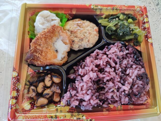 周辺に目ぼしい食堂がなかったので、あらかじめマックスバリューでお弁当を購入。<br /><br />これまで沖縄の食事は「肉か揚げ物」というメタボまっしぐらな印象だったけど、今年はなんか玄米とか胚芽パンとか、野菜メインのお弁当とか、日ごろ私が欲している食材がスーパーに並んでいて、なんかあったの？<br /><br />本当は座喜味城公園で食べようと思っていたのだけど、バス停の近くに公民館があって、そこに併設されている公園が良い感じだったので、公園で食べた。<br /><br />トイレもありゃんした。