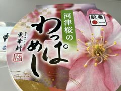 東京駅グランスタの祭で駅弁を購入して、車内で食べる。河津桜祭りはすでに終わっていたが桜の花のビジュアルで購入。