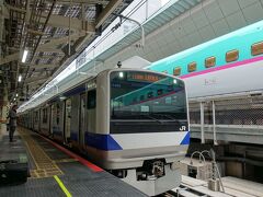 　１５分ばかり余裕があったので、在来線ホームで電車ウオッチング。
　東京に来る機会の多い我が子にとって、「はやぶさ」も「じょうばんせん」も見慣れたもの。遠い場所だという感覚すらないかもしれません。
