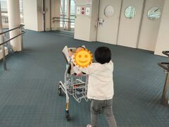 11:00頃伊丹空港発、12:00頃羽田空港着
ベビーカートを押したがる娘。危ないからやめてと言っても、ちゃんと押せるのに！と拗ねるので面倒です。