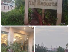 こちらが泊まったホテル。「HOTEL Taji Resorts」
屋上がカフェになっていて、夜はインド音楽のライブをやっているようでした。
タージマハールが見えます。