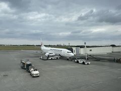 この飛行機に乗って、乗り継ぎ地の那覇に向かいます